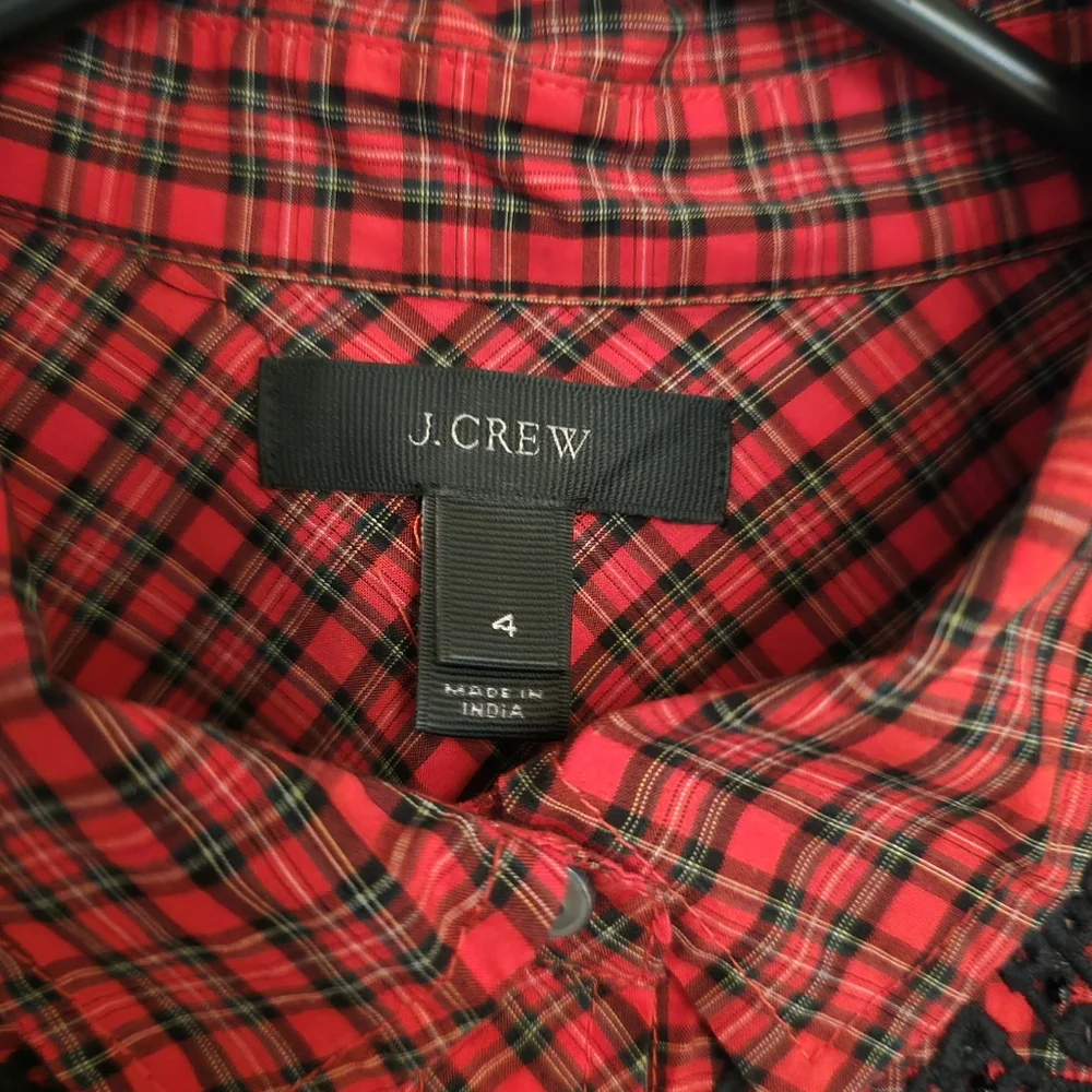 J. Crew Red and Black Lace Detail Shirt - Picture 5 of 6